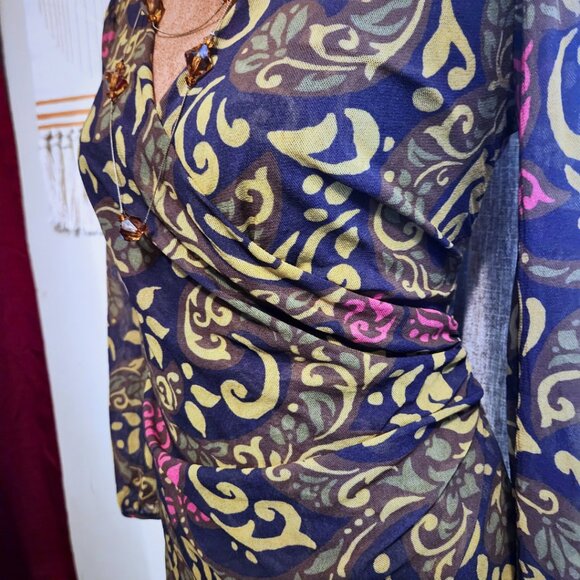 Sweet Pea Green Swirl Y2K Kimono Wrap Top | Fairycore & Whimsigoth | Size L - Picture 7 of 11